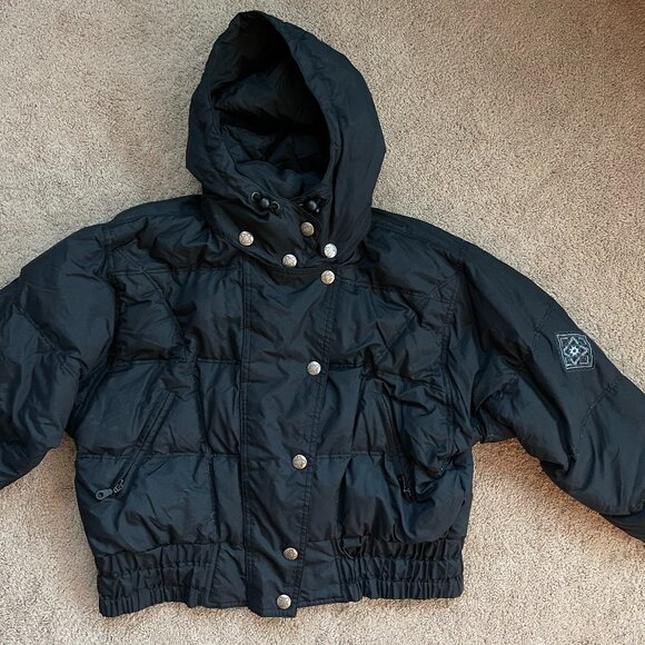 Vintage 90s Embroidered Granny Square Boho Cropped Aztec Quilt Ski Coat Womens14 - Picture 4 of 13